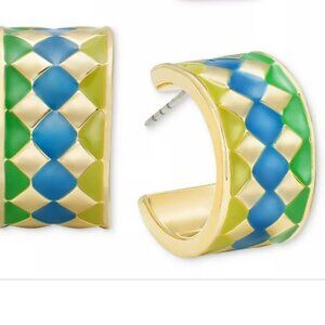 INC gold tone small green combo hoop earrings - NWT
